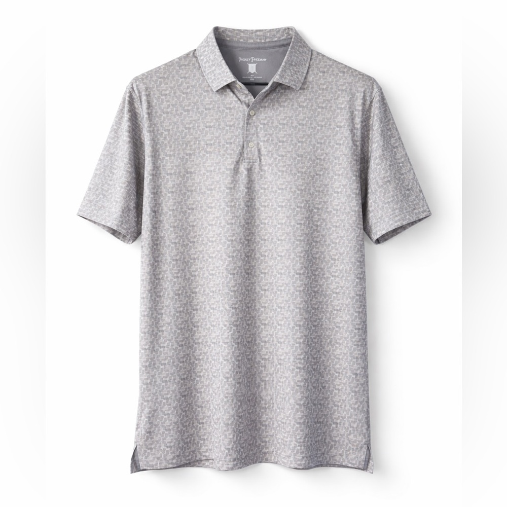 NWOT Hickey Freeman Grey & White Pattern Golf Polo Shirt Size: Medium